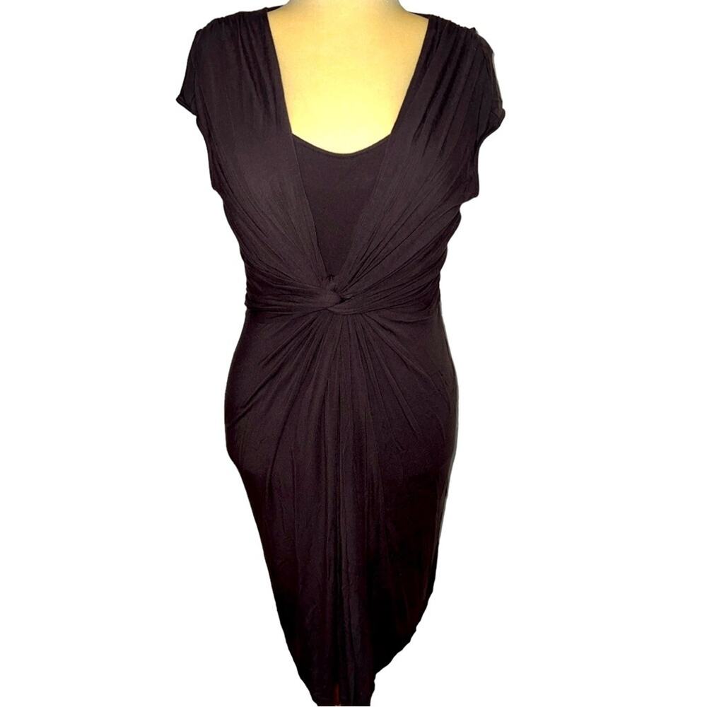 Lafayette 148 New York Brown Twist-front Scoop Neck Midi Dress - Size 12